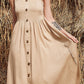 Decorative Button Ruffle Trim Smocked Maxi Dress