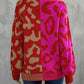Cozy Weekends Leopard Ribbed Trim Dropped Shoulder Sweater