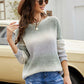 Gradient Waffle-Knit Dropped Shoulder Sweater