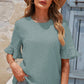 Swiss Dot Flounce Sleeve Round Neck Blouse
