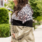 Plus Size Leopard Print Color Block Hoodie with Kangaroo Pocket