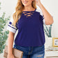 Plus Size Contrast Crisscross Tee Shirt