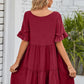 V-Neck Flounce Sleeve Tiered Dress