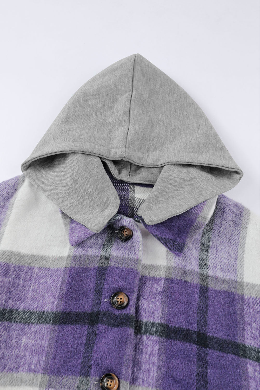 Plaid Button Front Brushed Hooded Jacket
