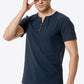 Buttoned Notched Neck Short Sleeve Tee