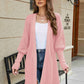 Lantern Sleeve Rib-Knit Open Front Longline Cardigan