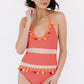Striped Halter Neck Tassel One-Piece Swimsuit
