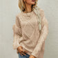 Mixed Knit Fringe Detail Round Neck Sweater