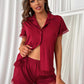 Lace Trim Button Front Top and Shorts Lounge Set