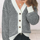 Waffle-Knit Drop Shoulder Button-Down Cardigan