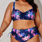 Plus Size Printed Drawstring Detail Bikini Set