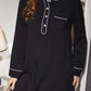 Contrast Piping Half Button Long Sleeve Dress
