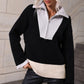 Color Block Half-Zip Dropped Shoulder Knit Pullover