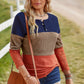 Color Block Spliced Lace Sleeve Ribbed Top