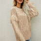 Mixed Knit Fringe Detail Round Neck Sweater