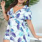 Plus Size Botanical Print Surplice Neck Two-Piece Swim Set