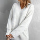 Heathered Ribbed Trim V-Neck Drop Shoulder Sweater