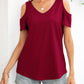 Curved Hem V-Neck Cold-Shoulder Tee
