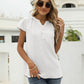Swiss Dot Notched Neck Short Sleeve Top