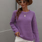Drop Shoulder Round Neck Ribbed Cuff Sweater