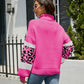 Striped Leopard Turtleneck Dropped Shoulder Sweater
