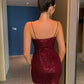 Sequin Ruched Spaghetti Strap Mini Dress