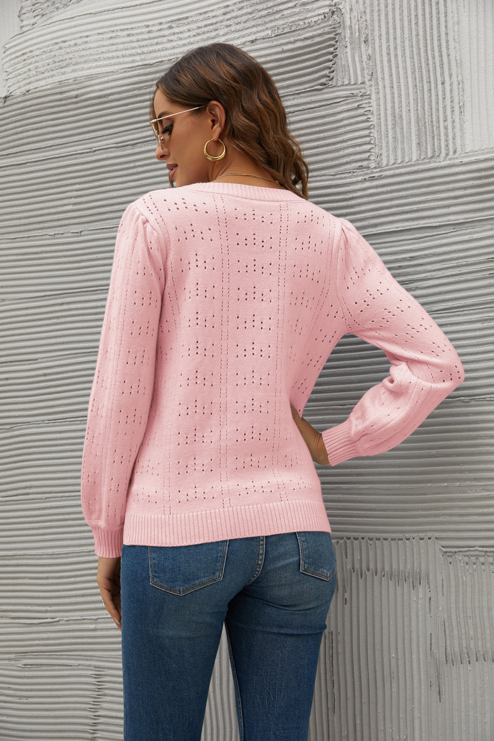 Eyelet Puff Sleeve Sweater