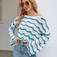Round Neck Openwork Flare Sleeve Knit Top