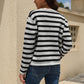 Striped Button Down Round Neck Cardigan