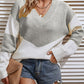 Two-Tone Ribbed Trim V-Neck Sweater