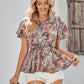 Floral Flutter Sleeve Peplum Blouse