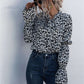 Leopard Tie-Neck Flounce Sleeve Blouse