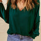 Notched Neck Lantern Sleeve Blouse