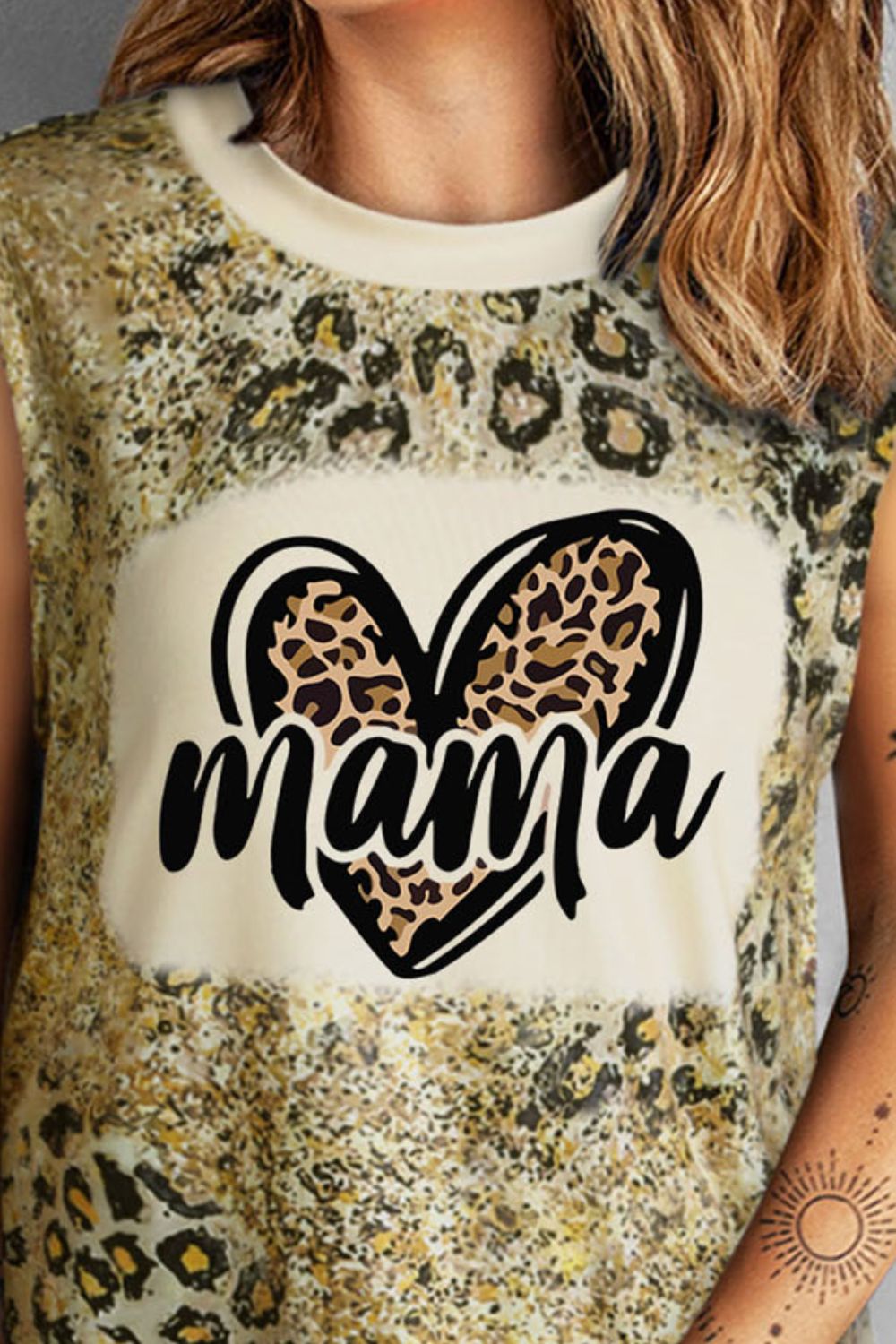 MAMA Graphic Leopard Round Neck Tank