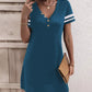 Striped Short Sleeve Decorative Button Dress