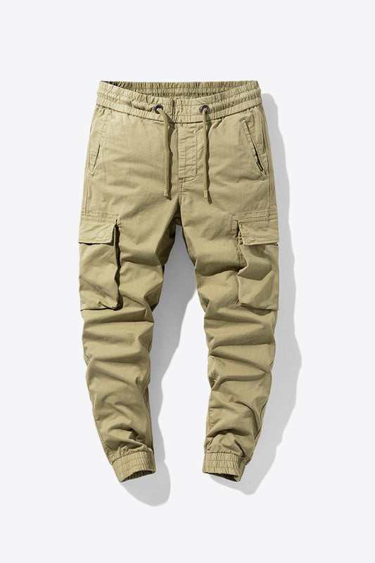 Drawstring Elastic Waist Cargo Joggers