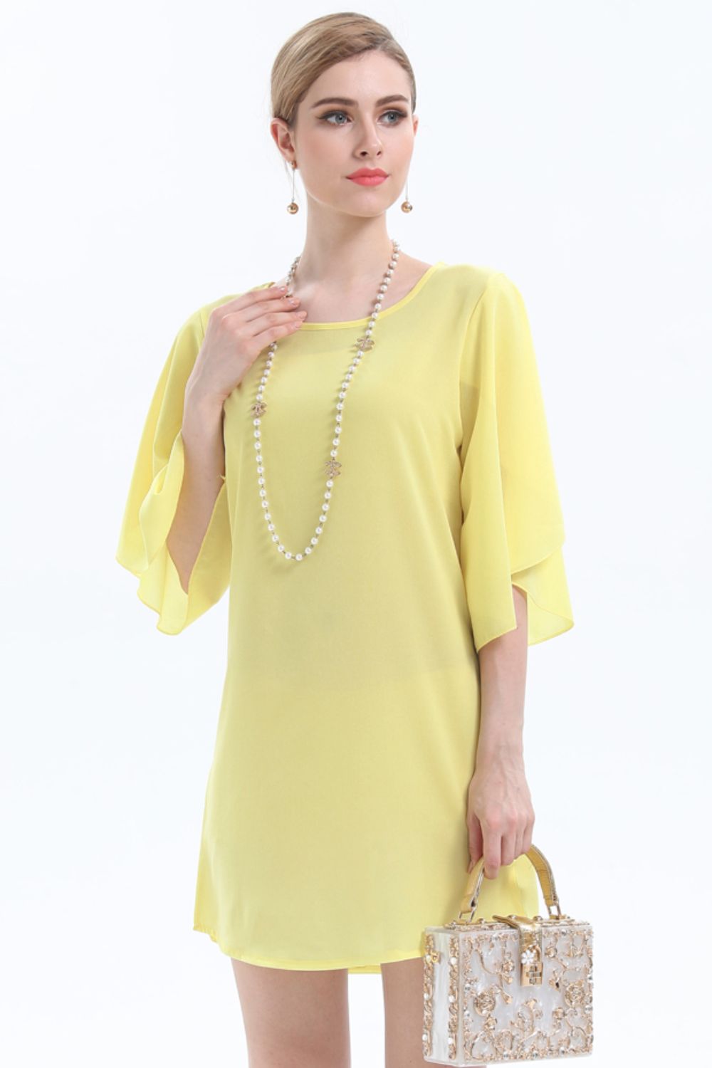 Round Neck Half Flutter Sleeve Tunic Blouse