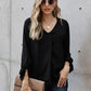 V-Neck Roll-Tab Sleeve Blouse