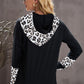 Leopard Zip Detail Drawstring Hoodie
