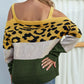 Leopard Print Color Block Square Neck Sweater