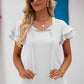 Swiss Dot Tie-Neck Flutter Sleeve Blouse