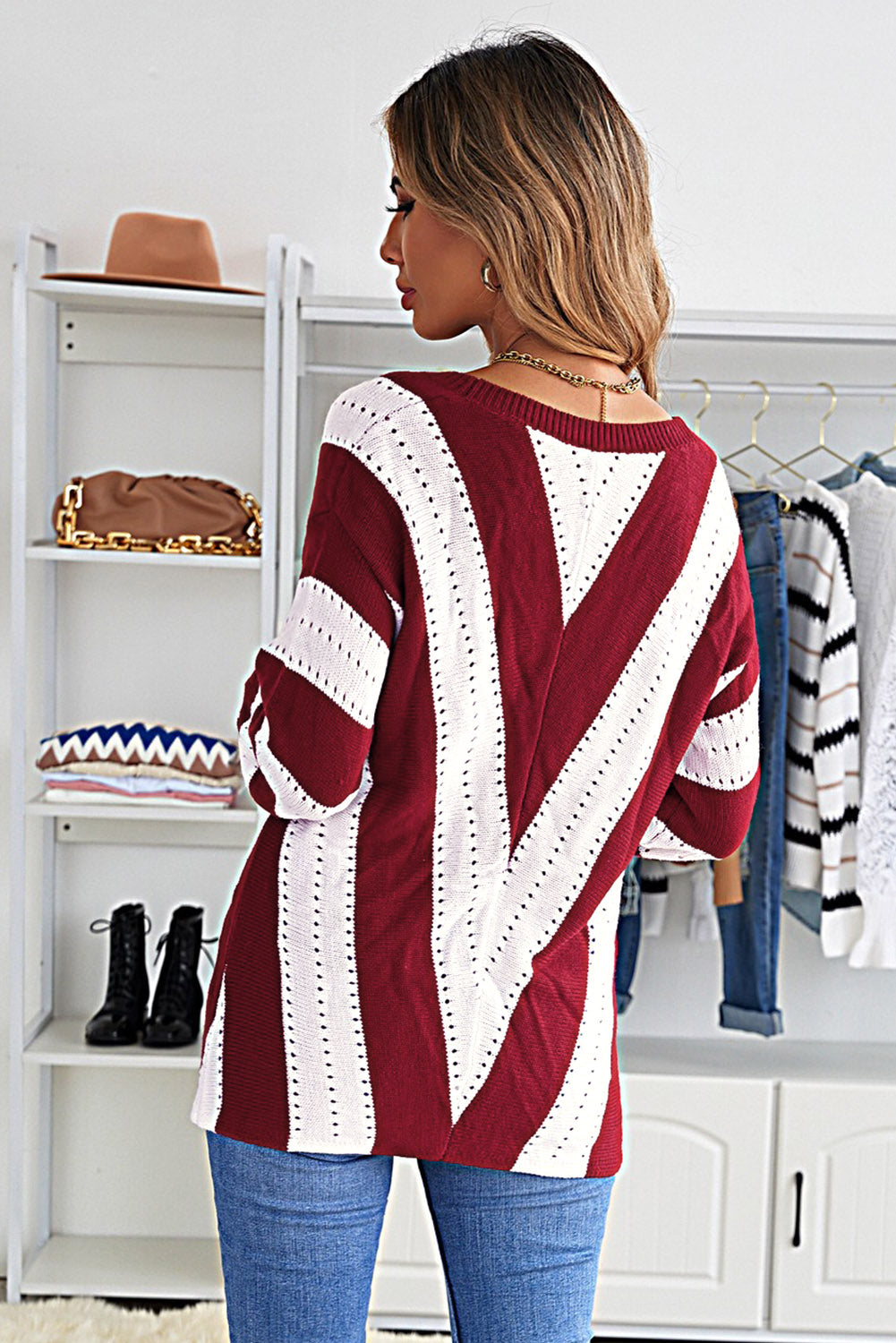 Color Block  Drop Shoulder Sweater