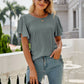 Eyelet Flutter Sleeve Round Neck Top