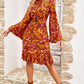 Floral Ruffle Hem Bell Sleeve Dress