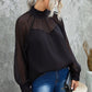 Frill Neck Spliced Mesh Blouse