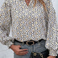 Printed Notched Neck Ruffled Lantern Sleeve Blouse