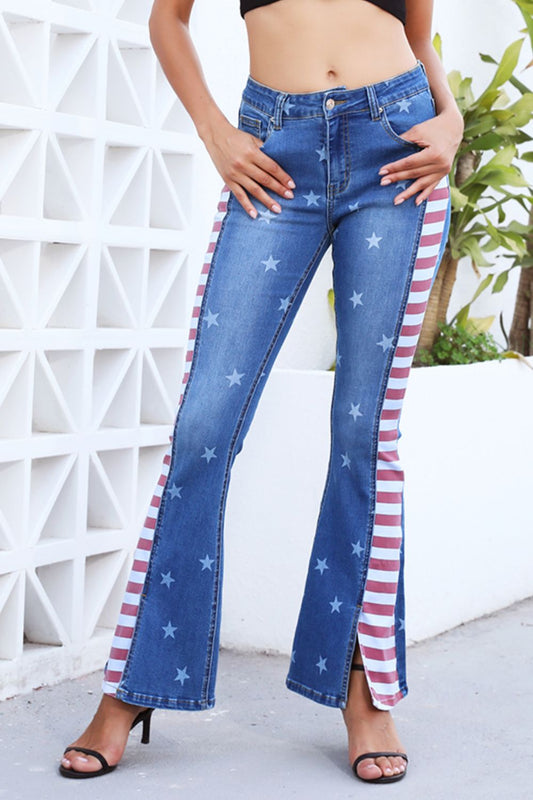 Full Size US Flag Slit Flare Jeans