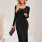 Lace-Up Long Sleeve Slit Dress