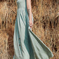 Decorative Button Ruffle Trim Smocked Maxi Dress