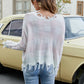 Plaid Frayed Trim V-Neck Sweater